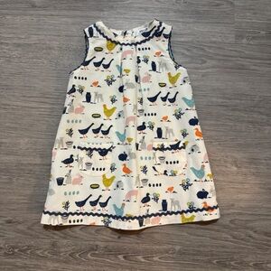 Baby Boden Dress Size 12-18 mths. lined White Corduroy Barnyard Print  LNC